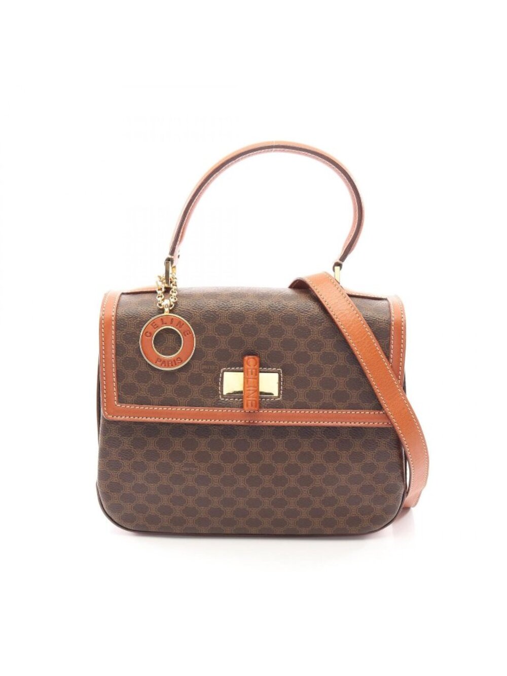 Celine Handbag Macadam 2-Way Dark Brown Canvas Leather Top Handle - Picture 1 of 12